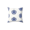 Crested Faux Suede Square Pillow – Navy Laurel Emblem Decorative Throw