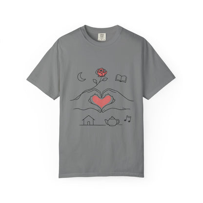 Heart Hands Graphic T-Shirt — Cozy Home, Tea & Book Love Design
