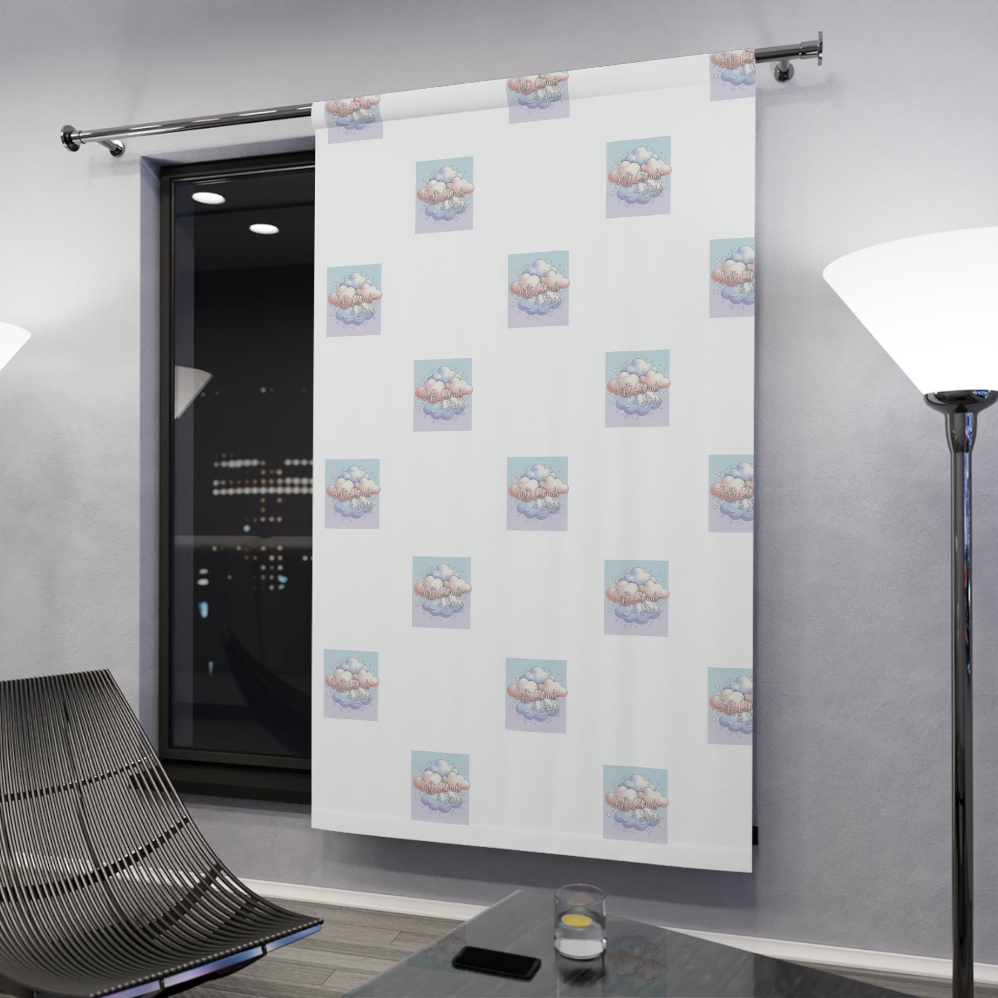 Cloudy Dreams Window Curtain – Pastel Cloud Pattern Single Panel