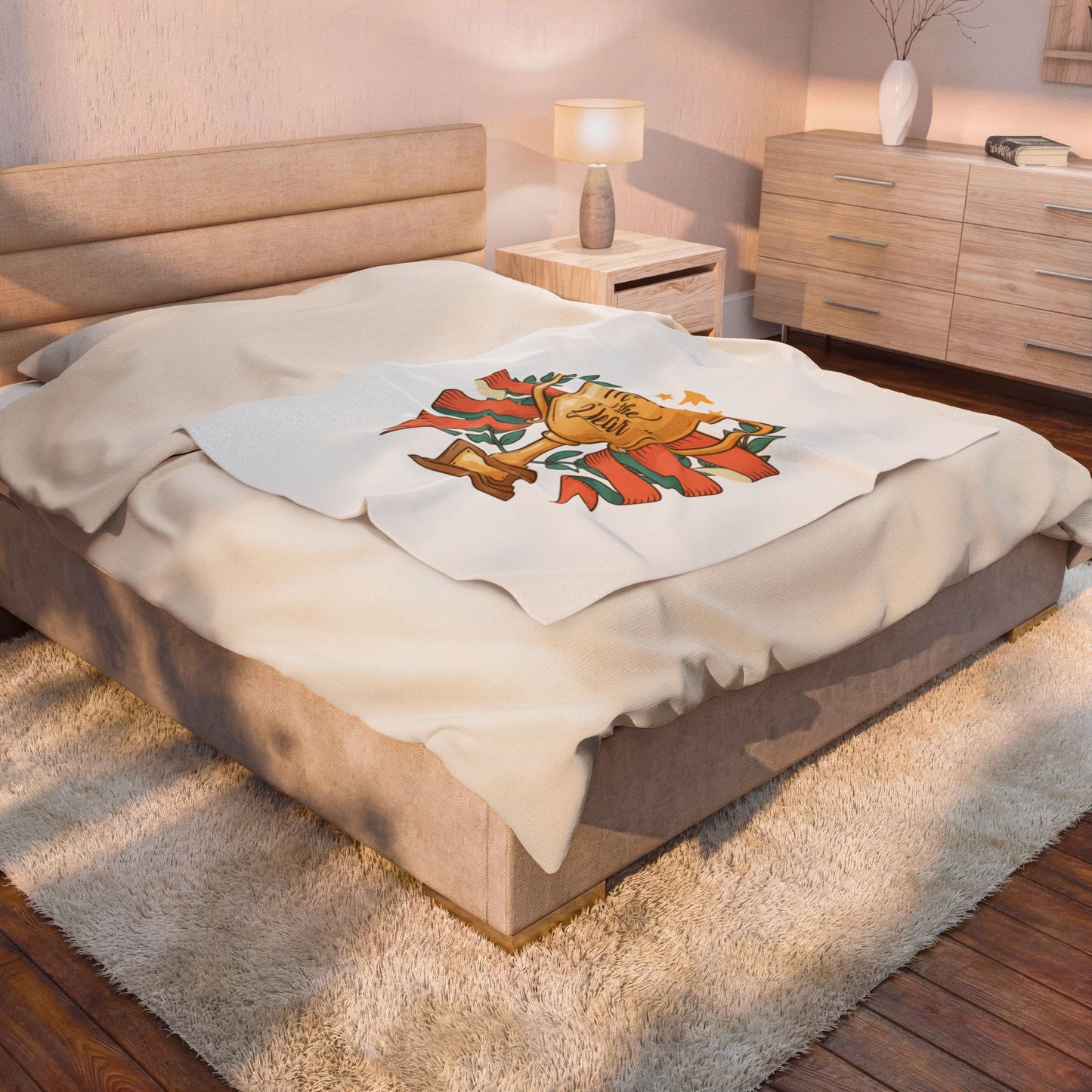 Mom of the Year Velveteen Plush Blanket – Trophy Design Mother’s Day Throw
