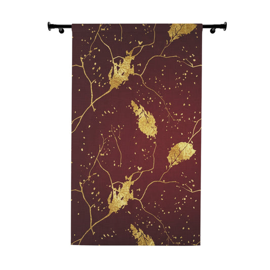 Gold Leaf Branch Window Curtain — Burgundy Drapery Panel Merit Sell