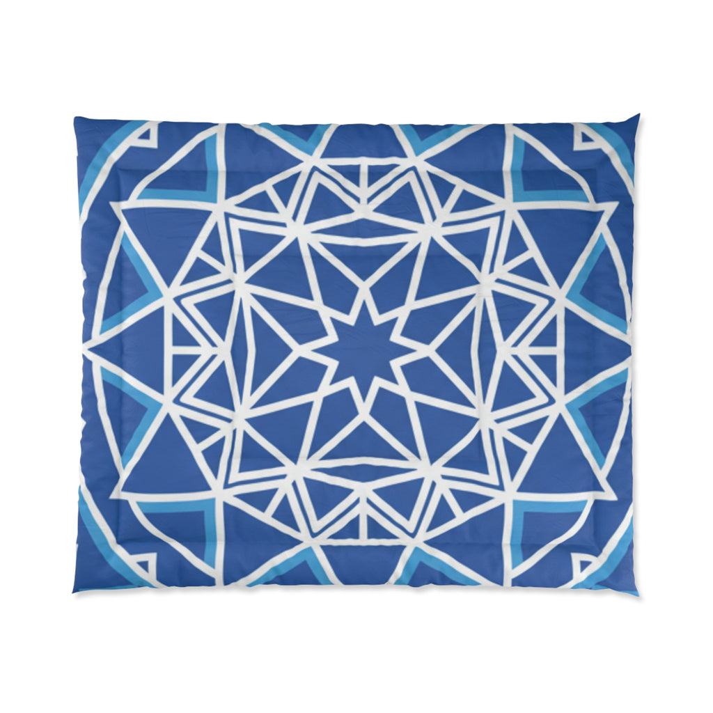 Geometric Mandala Comforter — Blue Star Pattern Bedding