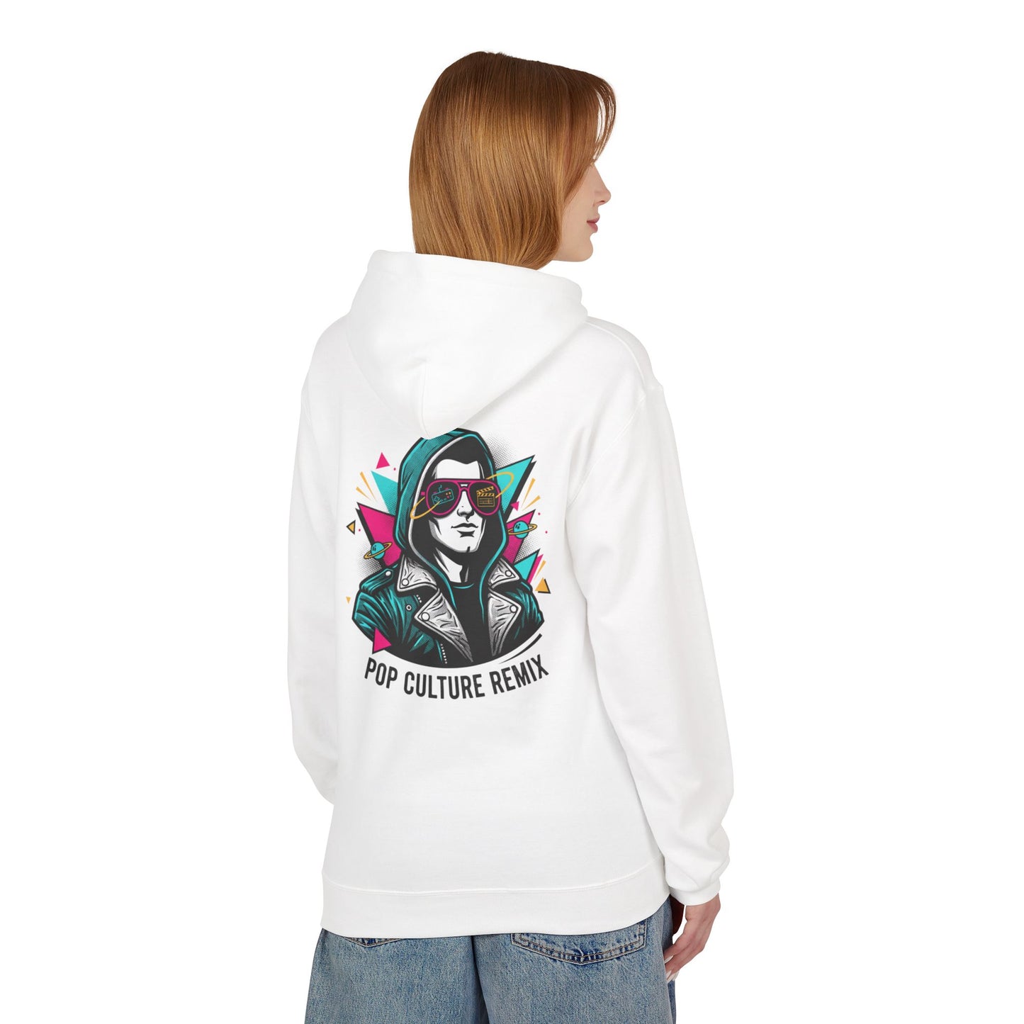 Pop Culture Remix Hoodie - Retro Neon Graphic Pullover