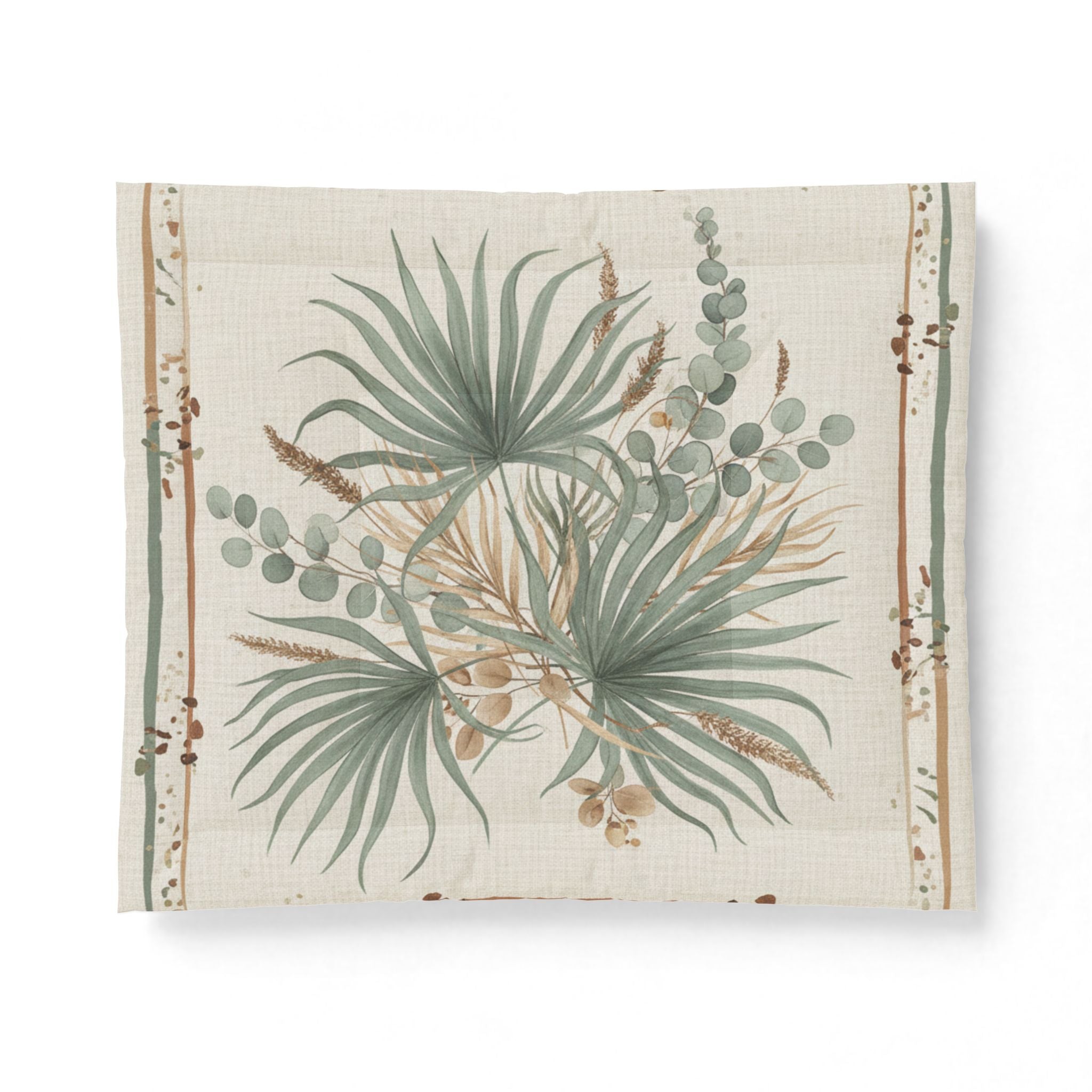 Botanical Palm Cotton Comforter – Neutral Green Leaf Bedding