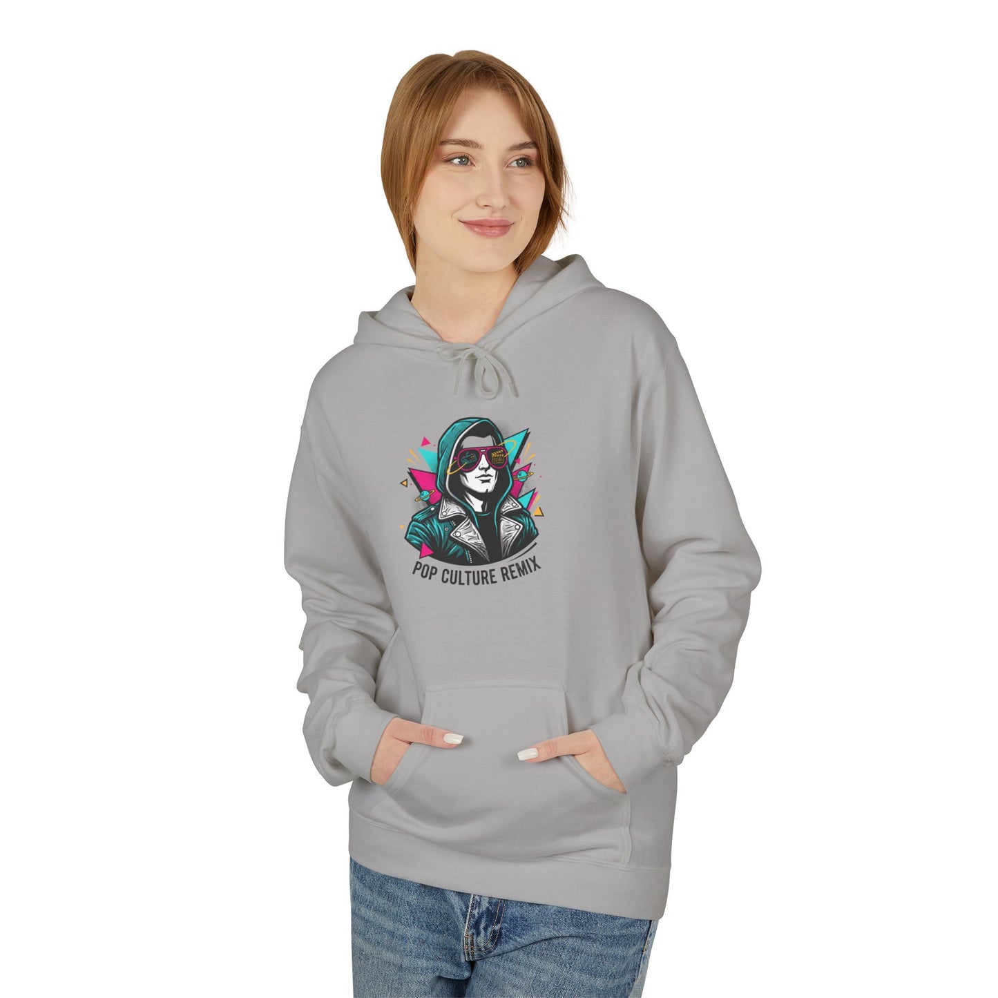 Pop Culture Remix Hoodie - Retro Neon Graphic Pullover