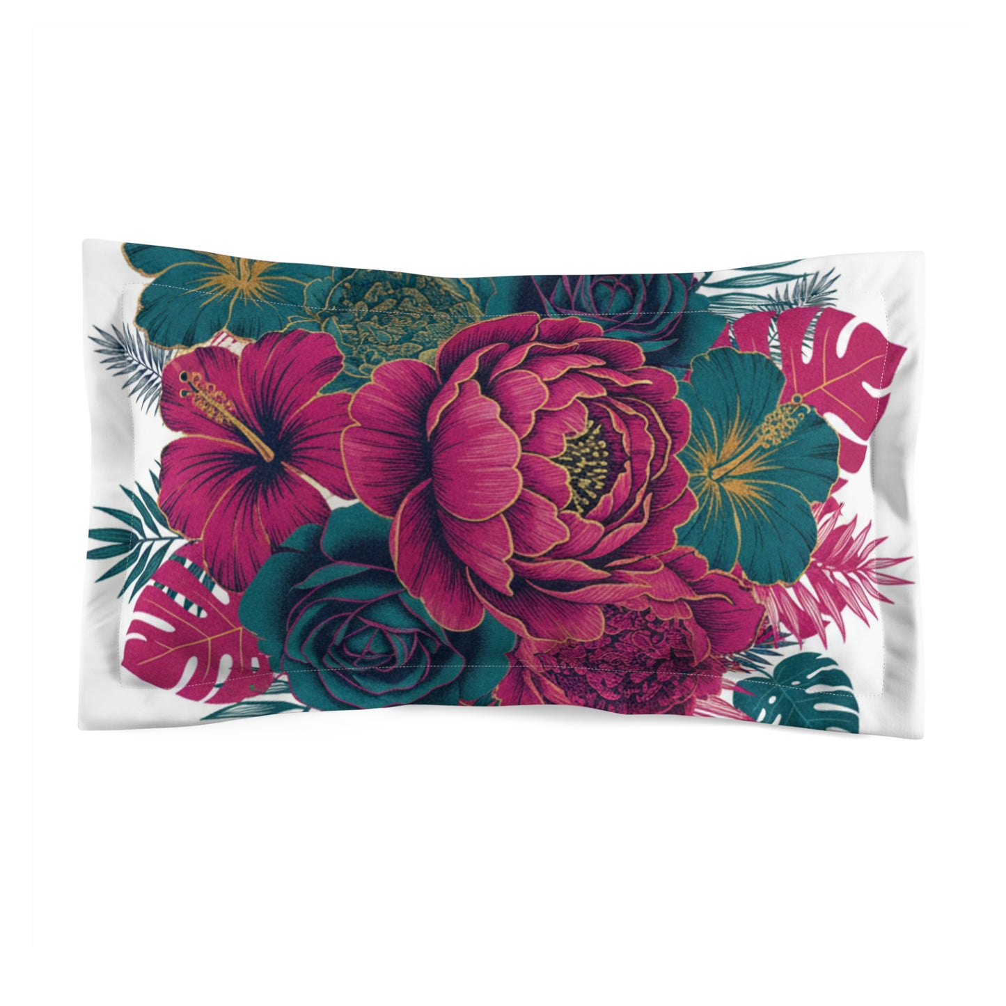 Tropical Floral Pillow Sham — Bold Pink & Teal Succulent Garden
