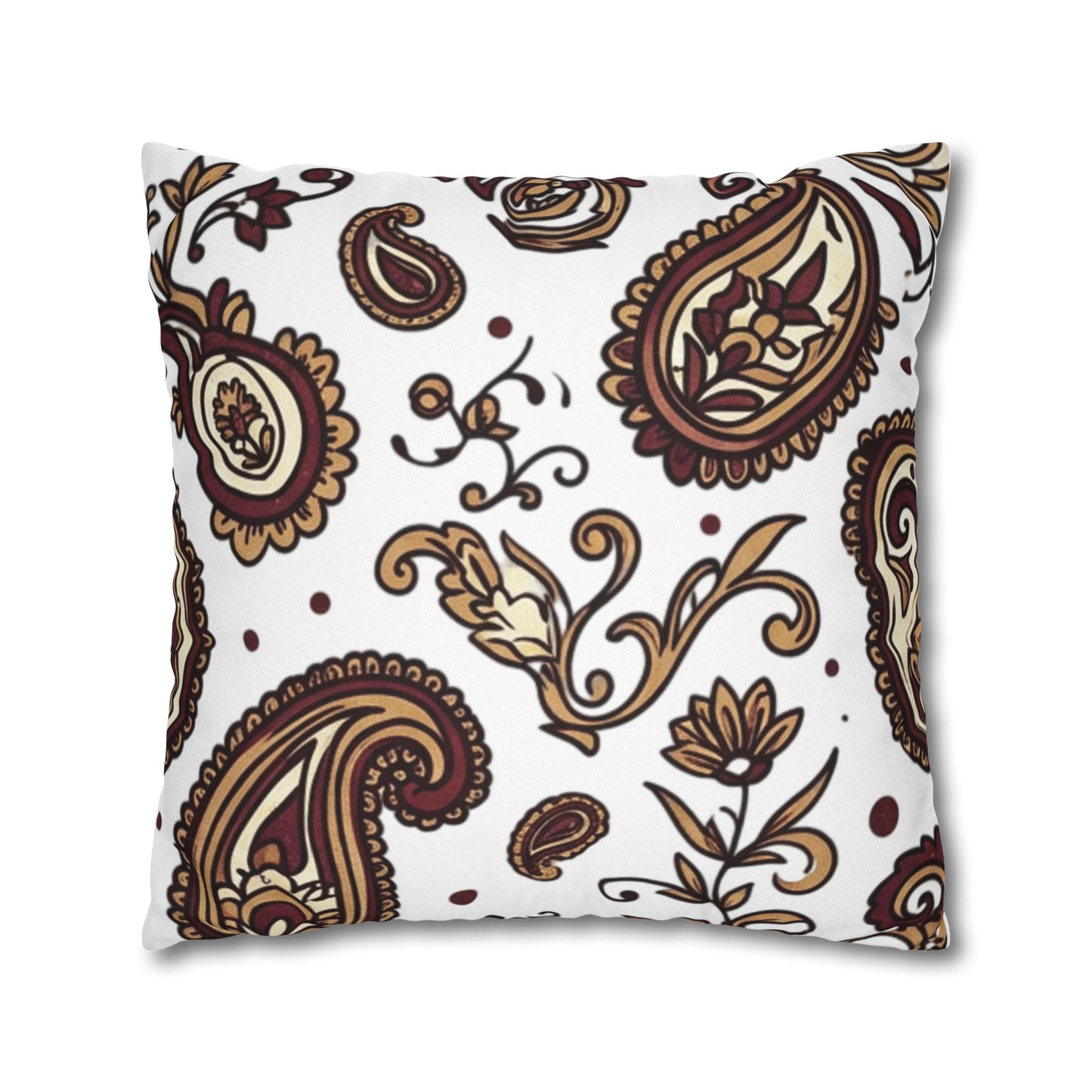Paisley Pattern Decorative Pillow Cover — Brown & Gold Square Throw Pillowcase