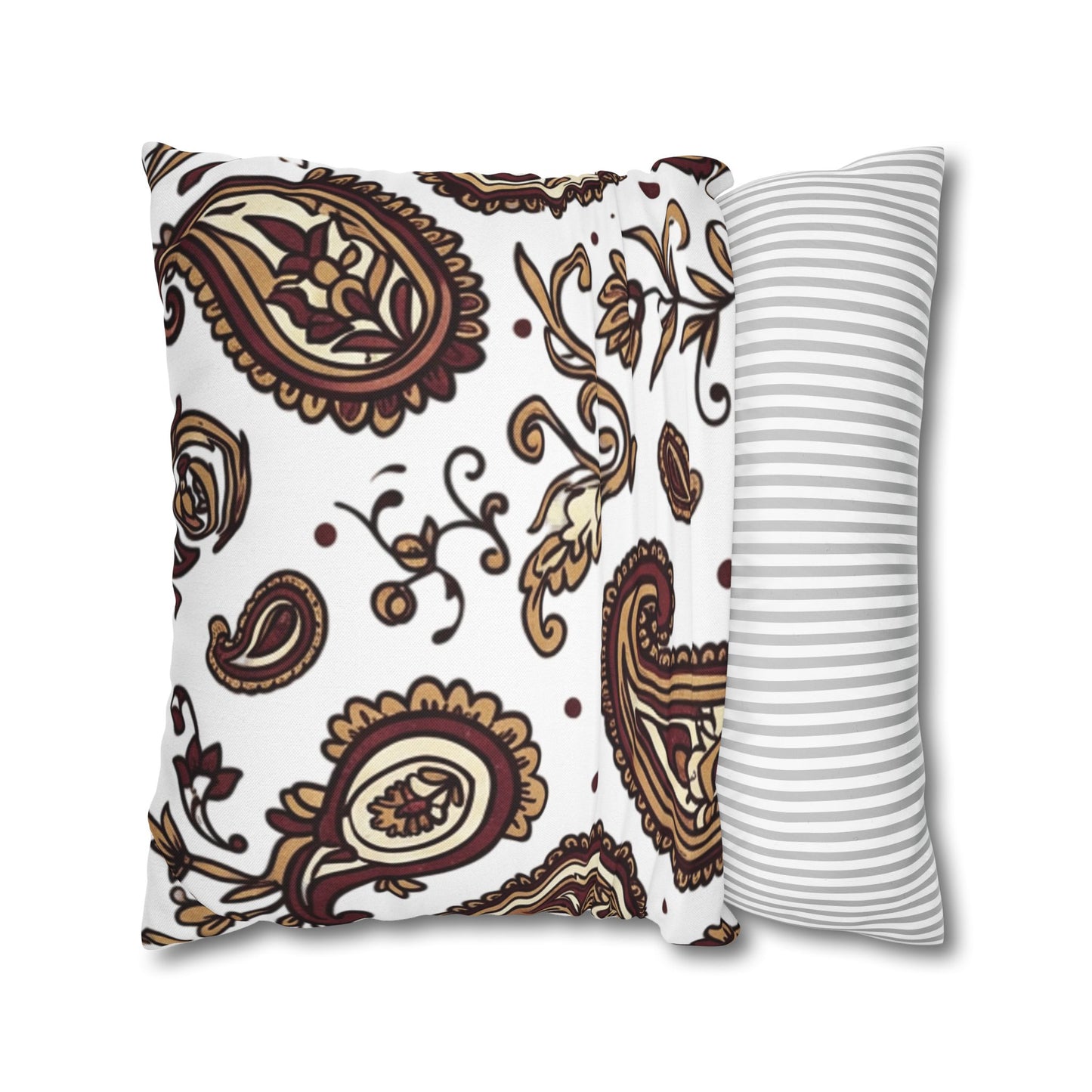 Paisley Pattern Decorative Pillow Cover — Brown & Gold Square Throw Pillowcase