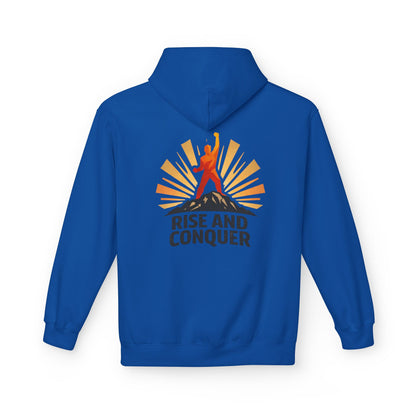 Rise and Conquer Hoodie - Motivational Sunrise Adventure Pullover
