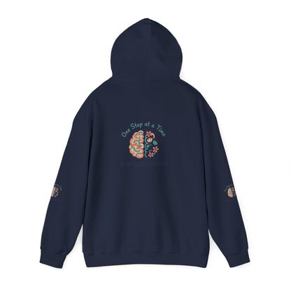 Hoodie — 'One Step at a Time' Brain & Flowers Motivational Pullover