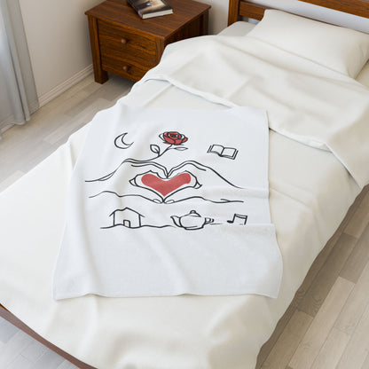 Plush Blanket — Cozy Heart & Home Illustration Velveteen Throw