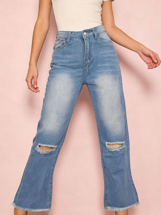 Distressed Raw Hem Bootcut Jeans - Merit Sell