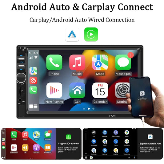7“ Carplay Car Radio 1 Din Android Auto Universal Multimedia Autoradio Player HD Touch Screen FM AUX Input Bluetooth MirrorLink - Merit Sell