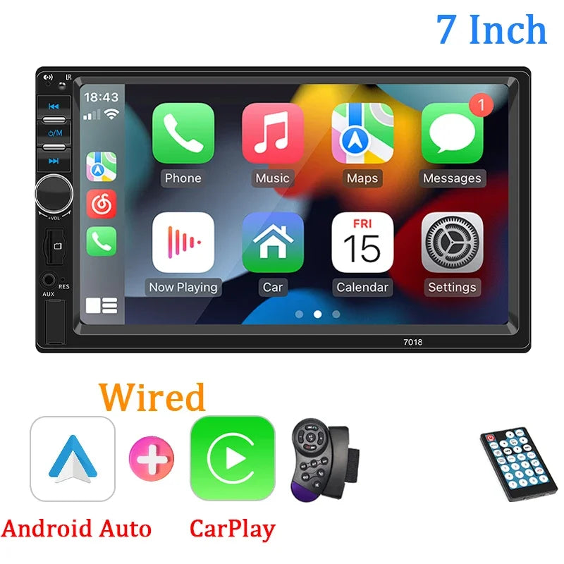 7“ Carplay Car Radio 1 Din Android Auto Universal Multimedia Autoradio Player HD Touch Screen FM AUX Input Bluetooth MirrorLink - Merit Sell