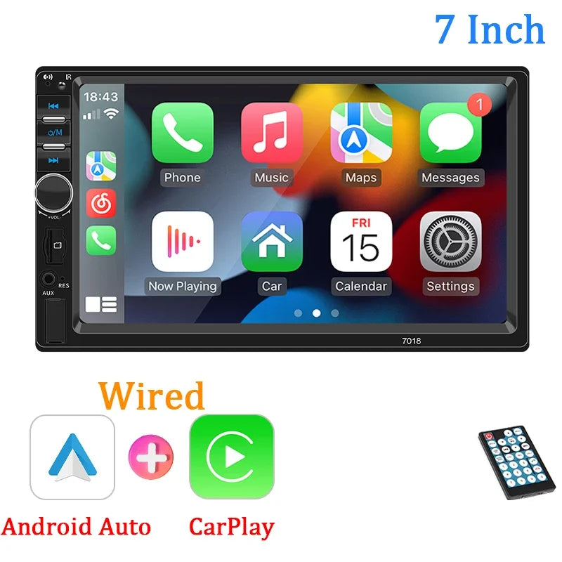 7“ Carplay Car Radio 1 Din Android Auto Universal Multimedia Autoradio Player HD Touch Screen FM AUX Input Bluetooth MirrorLink - Merit Sell