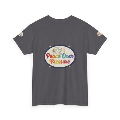 Peace Over Pressure T-Shirt — Retro Rainbow Dove Tee