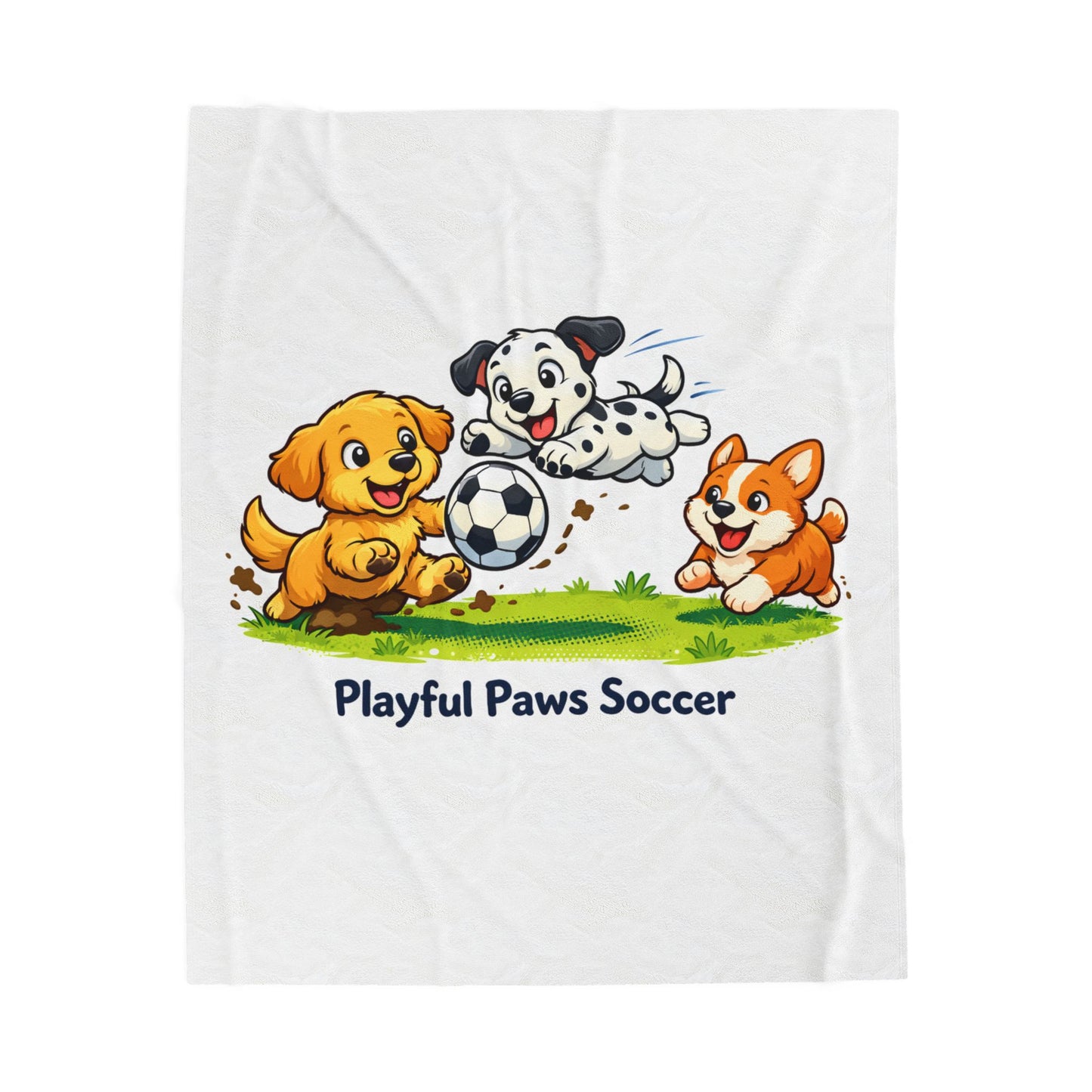 Plush Blanket - Playful Paws Soccer Cute Puppy Soccer Design
