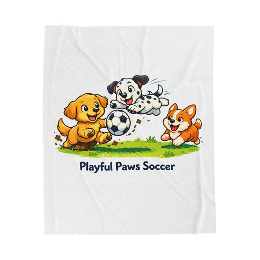 Plush Blanket - Playful Paws Soccer Cute Puppy Soccer Design Merit Sell