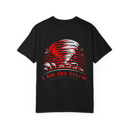 I Am the Storm T-Shirt — Bold Red Tornado Graphic Tee