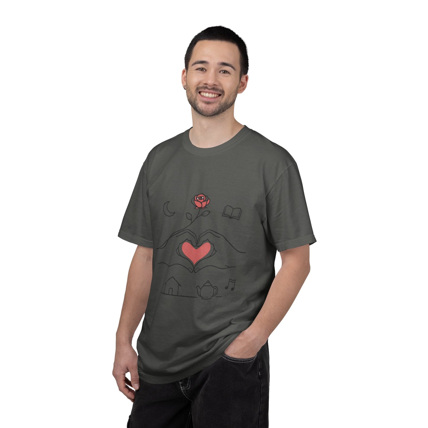 Heart Hands Graphic T-Shirt — Cozy Home, Tea & Book Love Design