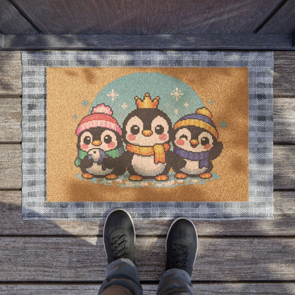 Penguin Trio Doormat — Cute Winter Welcome Mat