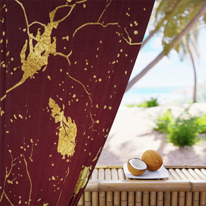 Gold Leaf Branch Window Curtain — Burgundy Drapery Panel