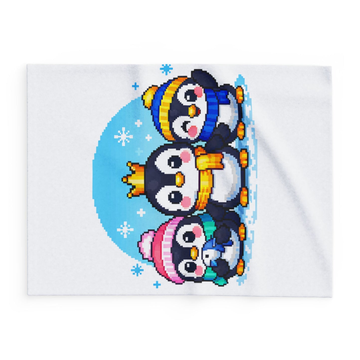 Penguin Pixel Trio Fleece Blanket — Cute Arctic Winter Throw for Kids & Holiday Gifts
