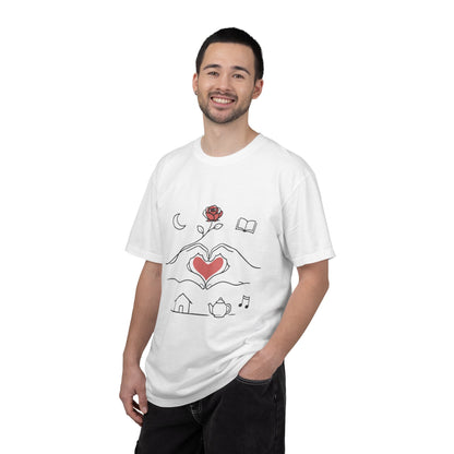 Heart Hands Graphic T-Shirt — Cozy Home, Tea & Book Love Design
