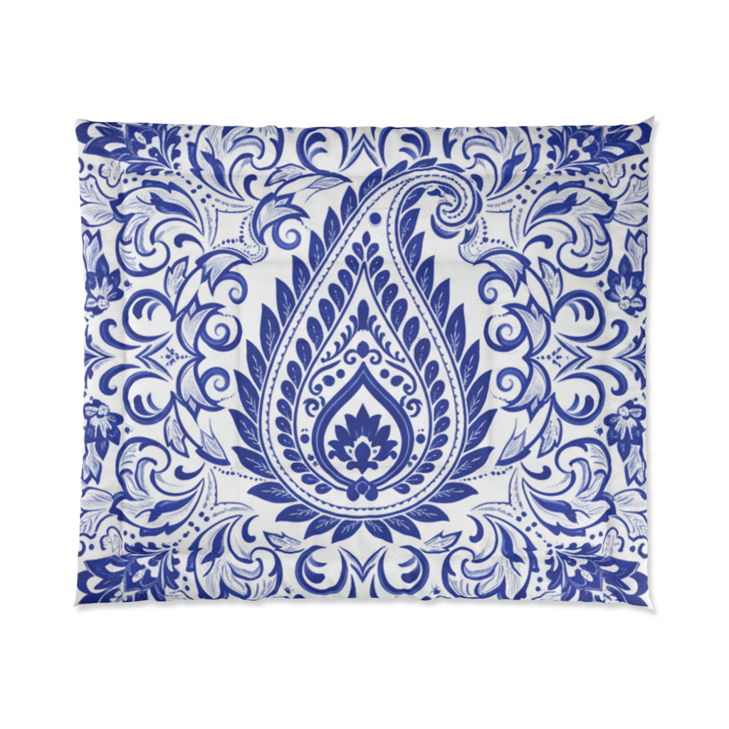 Blue Paisley Comforter - Boho Floral Medallion Bedroom Duvet Cover