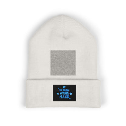 Classic Cuffed Beanie — Embroidered 'Never Stop' Blue Patch Winter Hat