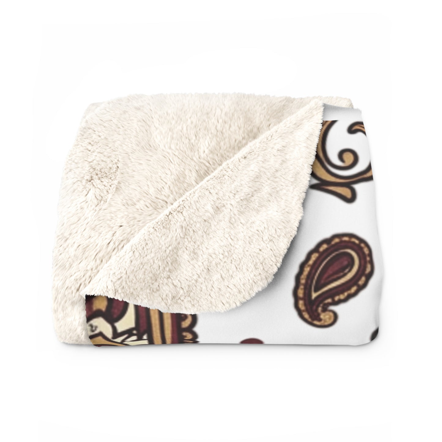 Paisley Sherpa Fleece Blanket — Cozy Brown Vintage Pattern