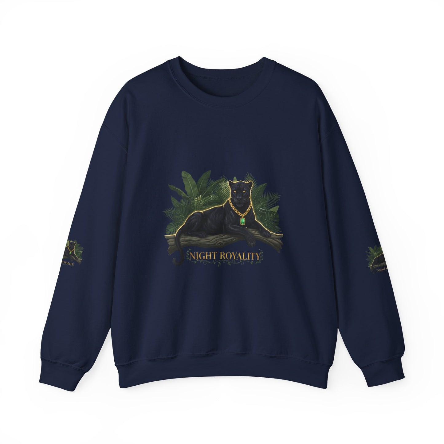Panther Royale Crewneck Sweatshirt — "Night Royalty" Black Cat Graphic