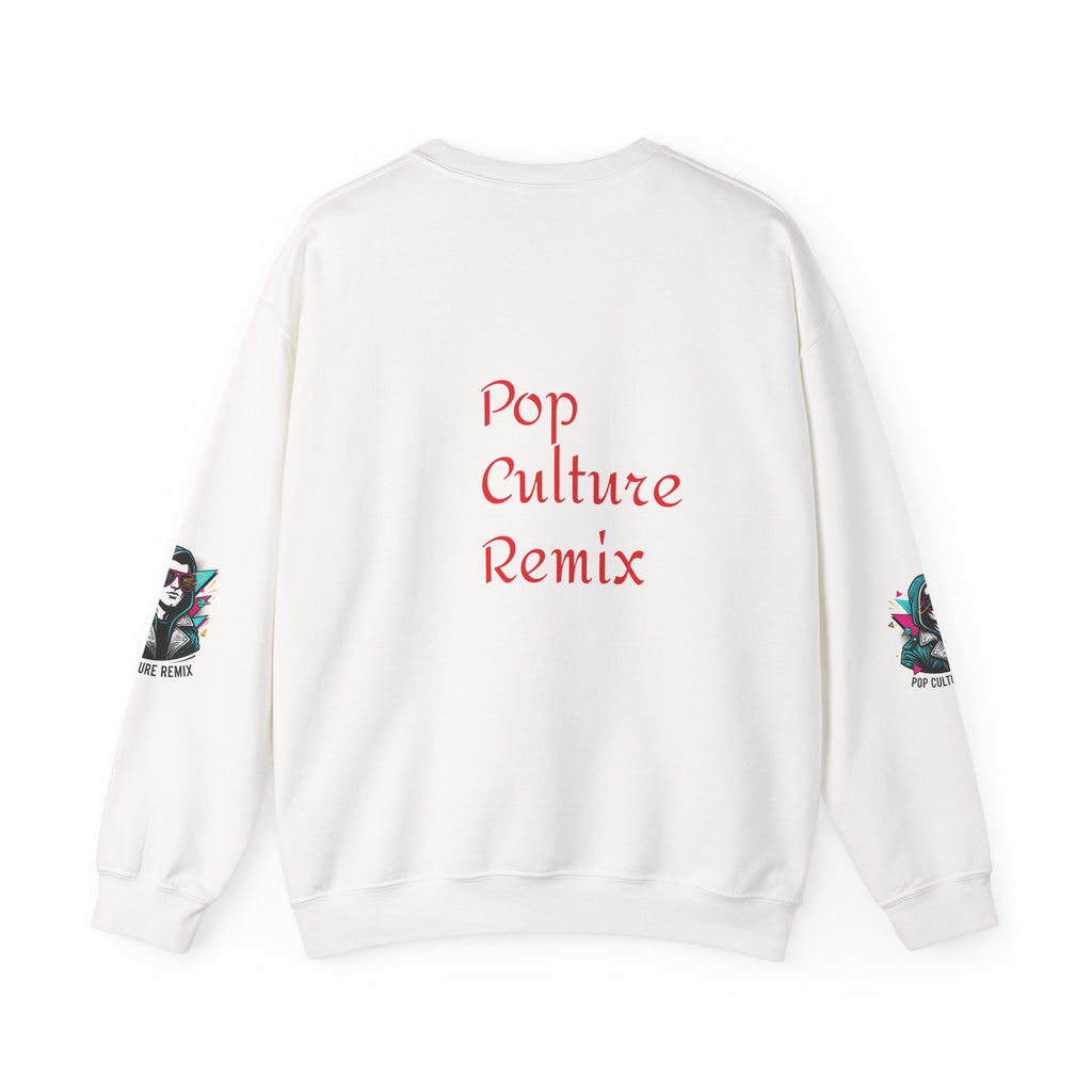 Pop Culture Remix Crewneck Sweatshirt — Retro Neon Hoodie Graphic