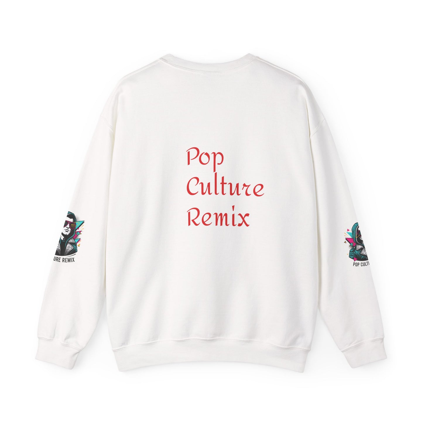 Pop Culture Remix Crewneck Sweatshirt — Retro Neon Hoodie Graphic