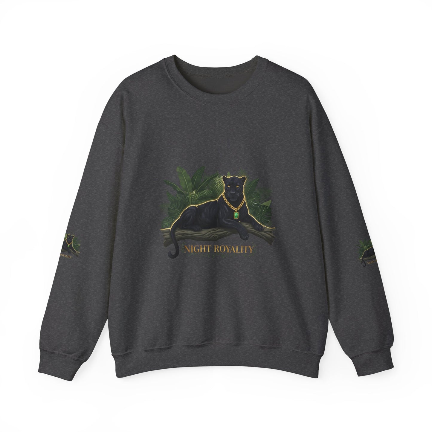 Panther Royale Crewneck Sweatshirt — "Night Royalty" Black Cat Graphic