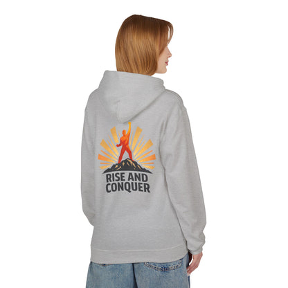 Rise and Conquer Hoodie - Motivational Sunrise Adventure Pullover