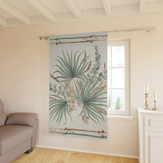 Botanical Palm Window Curtain — Neutral Green Tropical Sheer Panel