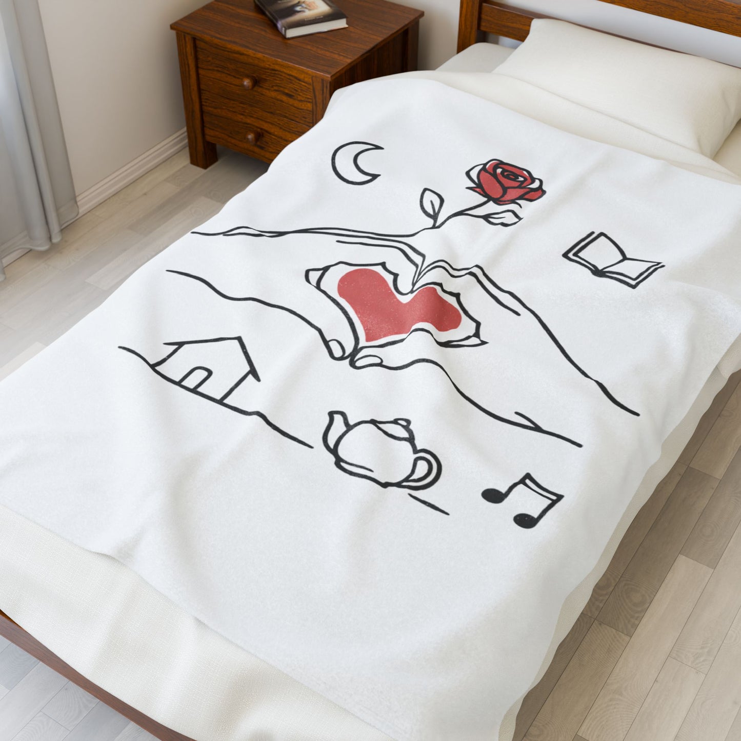 Plush Blanket — Cozy Heart & Home Illustration Velveteen Throw