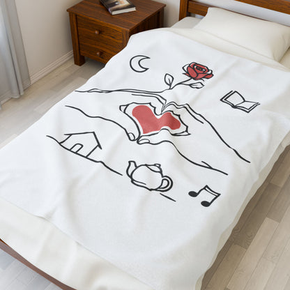 Plush Blanket — Cozy Heart & Home Illustration Velveteen Throw