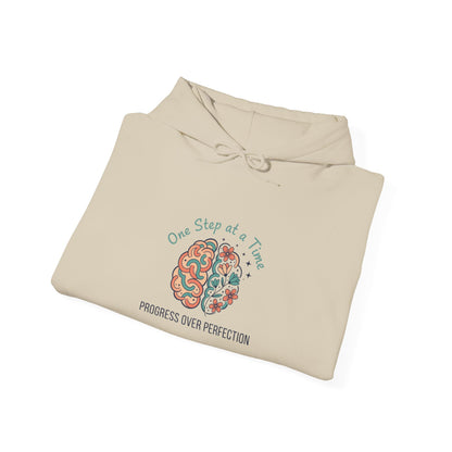 Hoodie — 'One Step at a Time' Brain & Flowers Motivational Pullover
