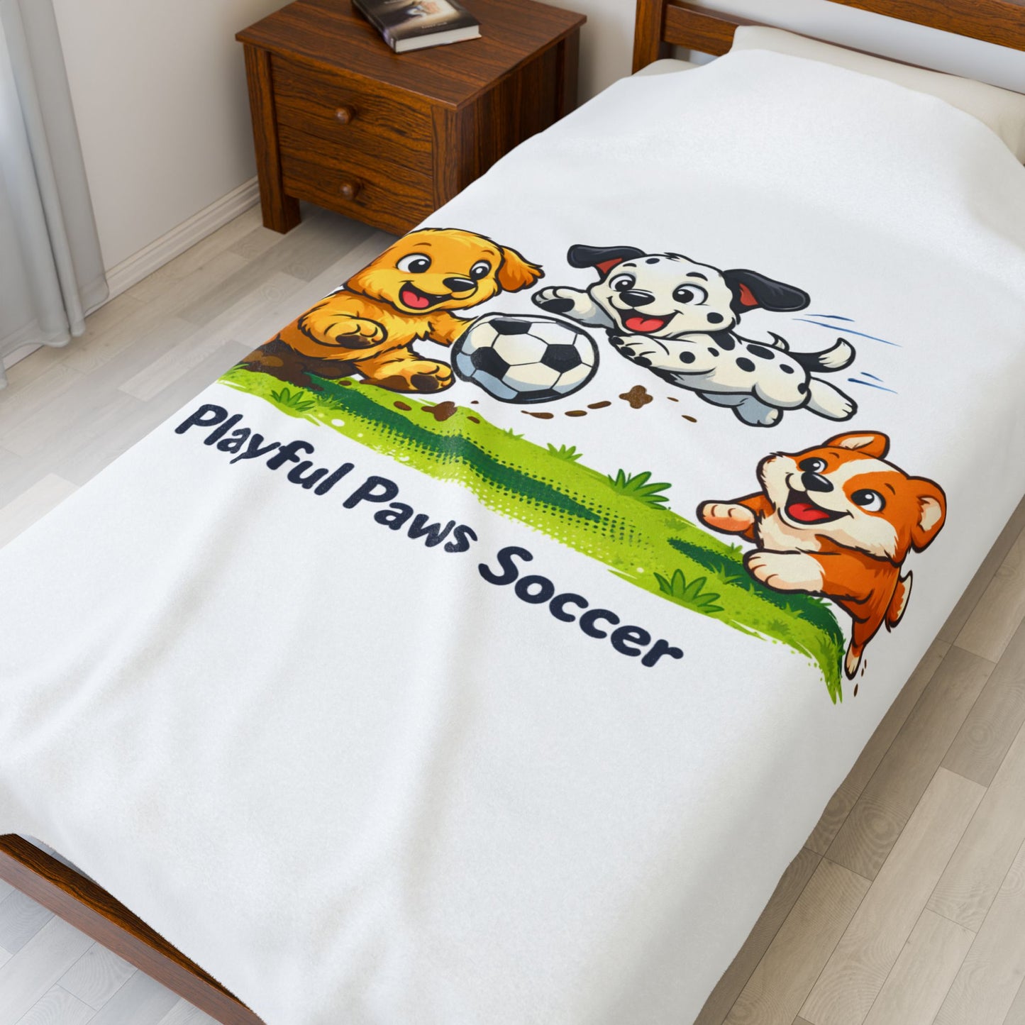 Plush Blanket - Playful Paws Soccer Cute Puppy Soccer Design
