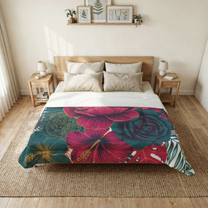 Floral Cotton Comforter - Tropical Pink & Teal Peony Bedding