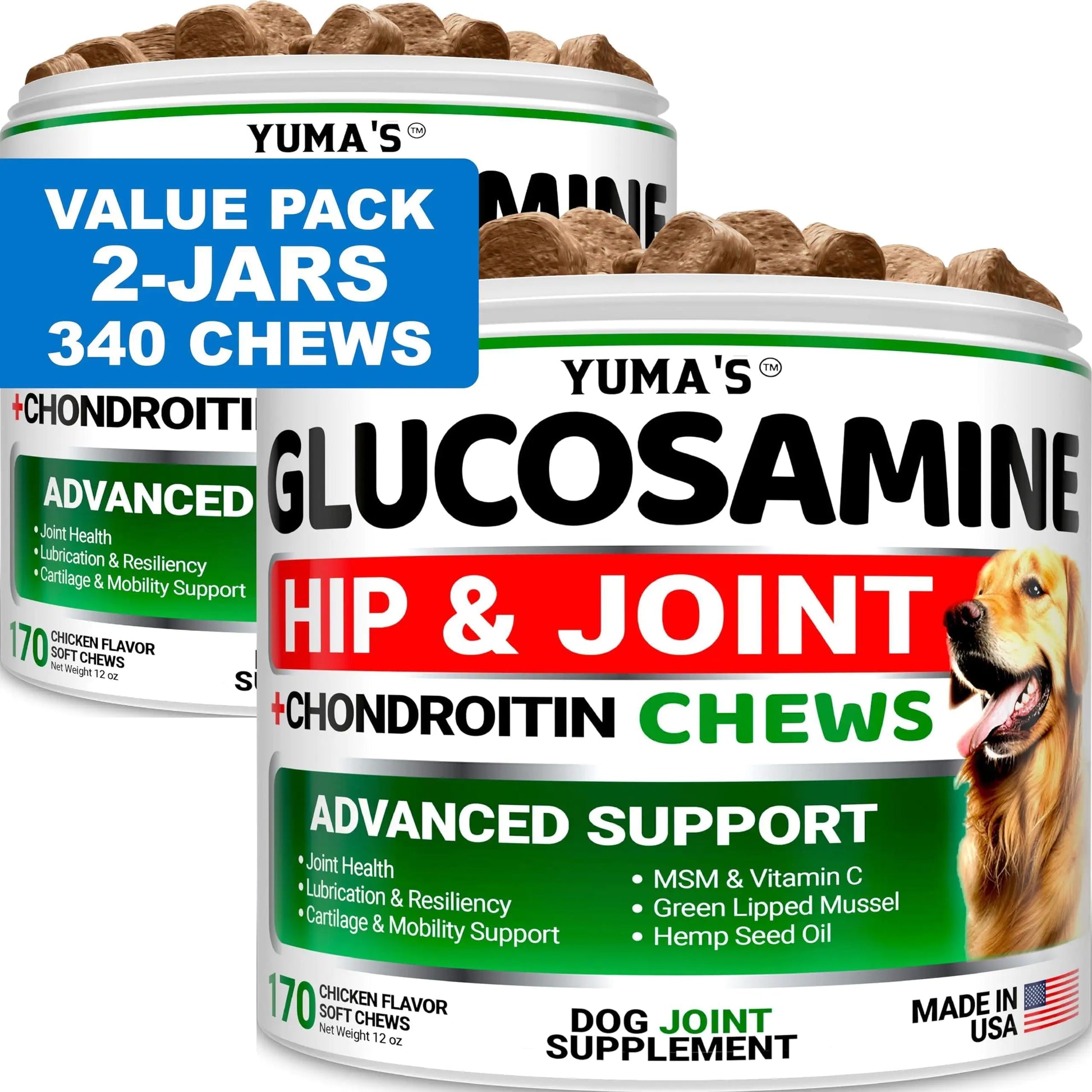 2-Pack Glucosamine for Dogs with Chondroitin | Joint Pain Relief