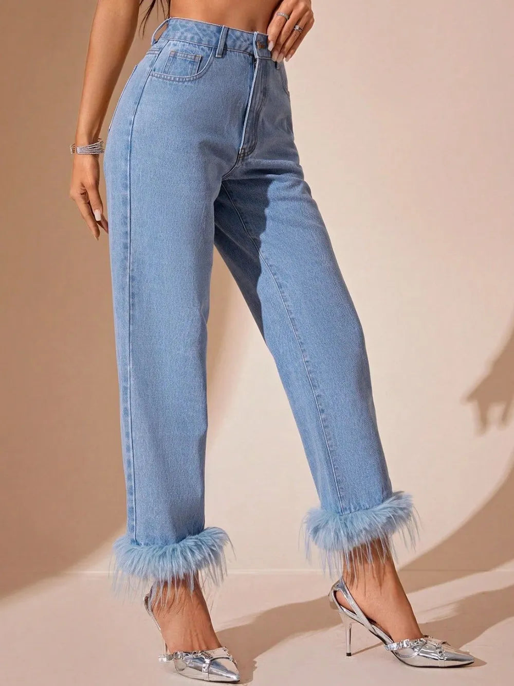 Plush Hem High Rise Straight Jeans - Merit Sell