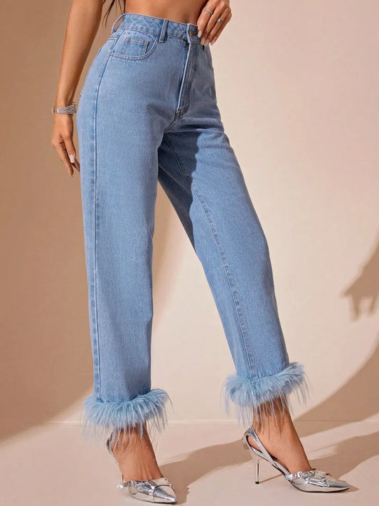 Plush Hem High Rise Straight Jeans - Merit Sell