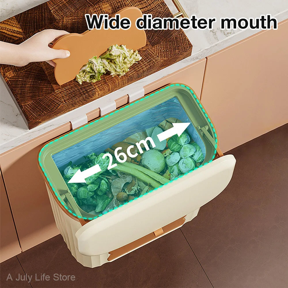 8.5/12L Kitchen Wastebasket Wall Mounted Trash Can With Lid Bathroom Trash Bin Garbage Can for Cabinet Under Sink Compost Bin - Merit Sell