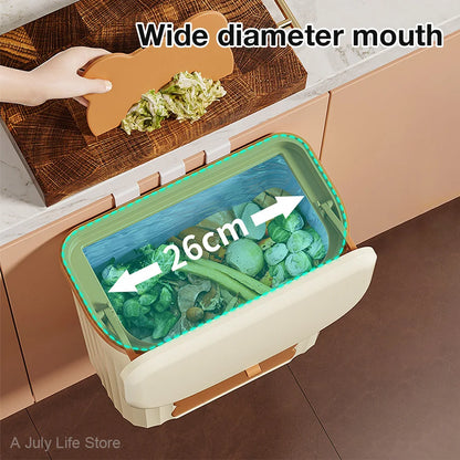 8.5/12L Kitchen Wastebasket Wall Mounted Trash Can With Lid Bathroom Trash Bin Garbage Can for Cabinet Under Sink Compost Bin - Merit Sell