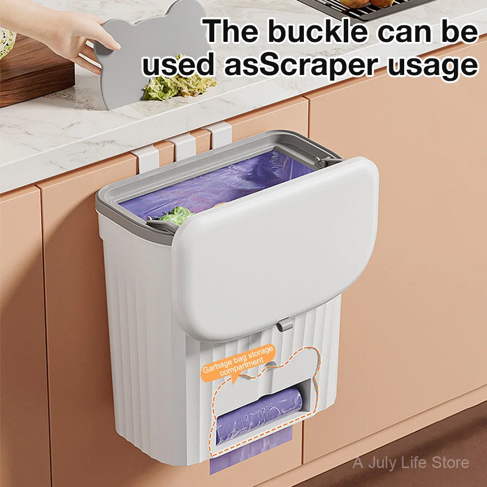 8.5/12L Kitchen Wastebasket Wall Mounted Trash Can With Lid Bathroom Trash Bin Garbage Can for Cabinet Under Sink Compost Bin - Merit Sell