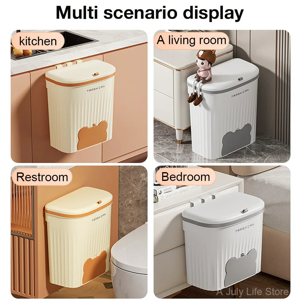 8.5/12L Kitchen Wastebasket Wall Mounted Trash Can With Lid Bathroom Trash Bin Garbage Can for Cabinet Under Sink Compost Bin - Merit Sell