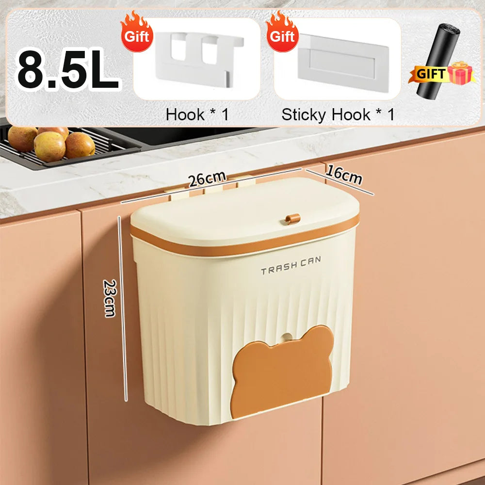 8.5/12L Kitchen Wastebasket Wall Mounted Trash Can With Lid Bathroom Trash Bin Garbage Can for Cabinet Under Sink Compost Bin - Merit Sell